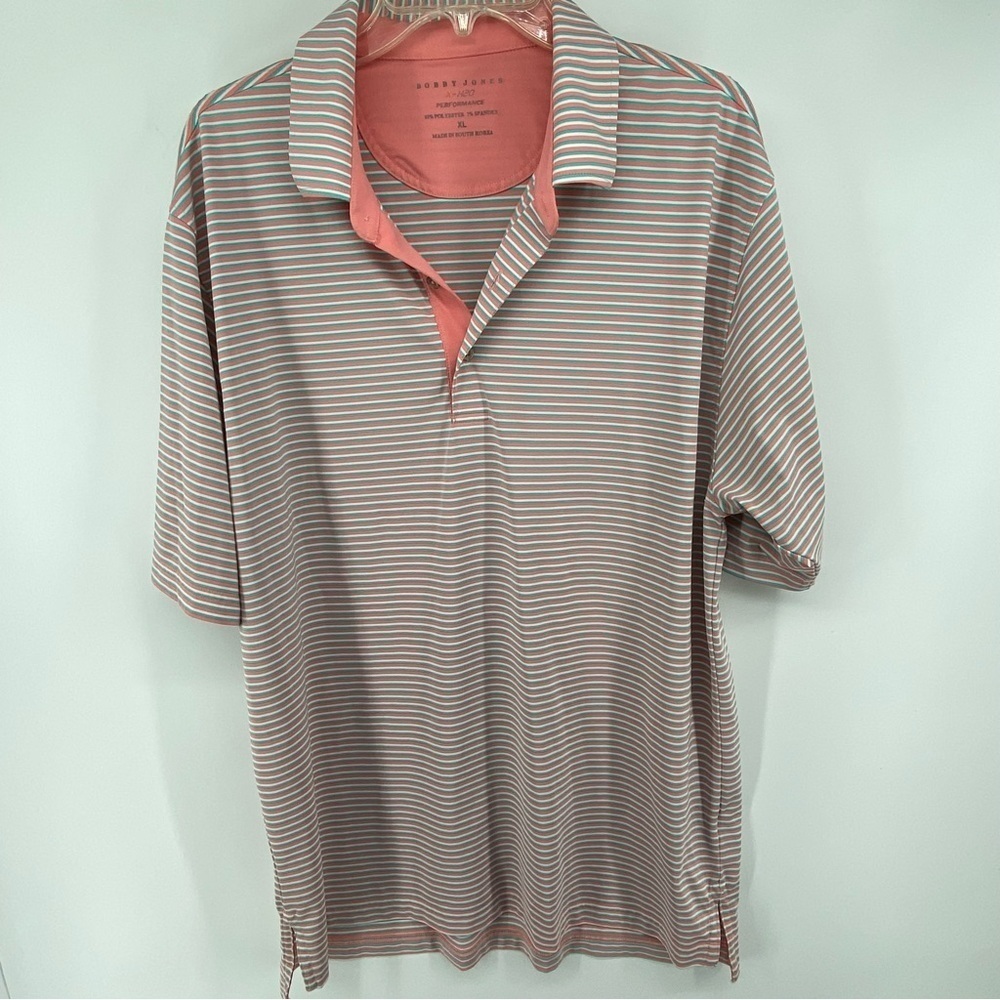 Bobby Jones Sz XL Striped Grey Coral‎ Golf Polo Shirt